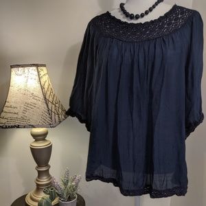 Zac & Rachel Tops - Zac & Rachel Linen and Lace Sheer Blouse Zac & Rachel Tops - Zac & Rachel Linen and Lace Sheer Blouse